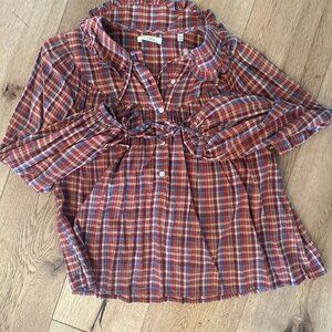Doen Red and Blue Plaid Blouse